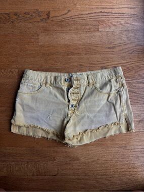 Free People Women’s Yellow Denim Cutoff Shorts - Casual Button-Front